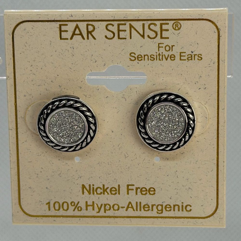 3For$20 Ear Sense Silver Black Hypo-Allergenic Earrings Stud